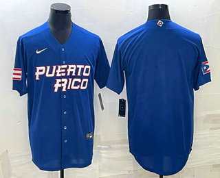 Men%27s Puerto Rico Baseball Blank 2023 Royal World With Patch Classic Stitched Jersey->2023 world baseball classic->MLB Jersey